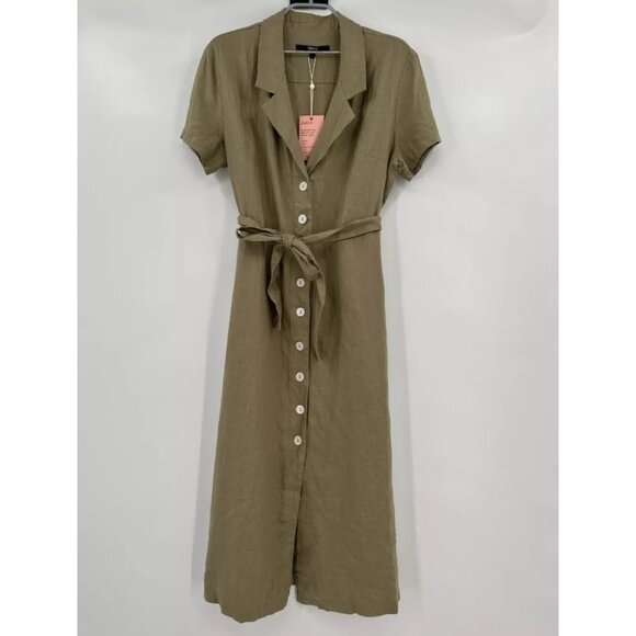 Quince Dresses & Skirts - Quince Women's Linen Button Front Dress xS Washed Olive Green Midi A-Line Belt